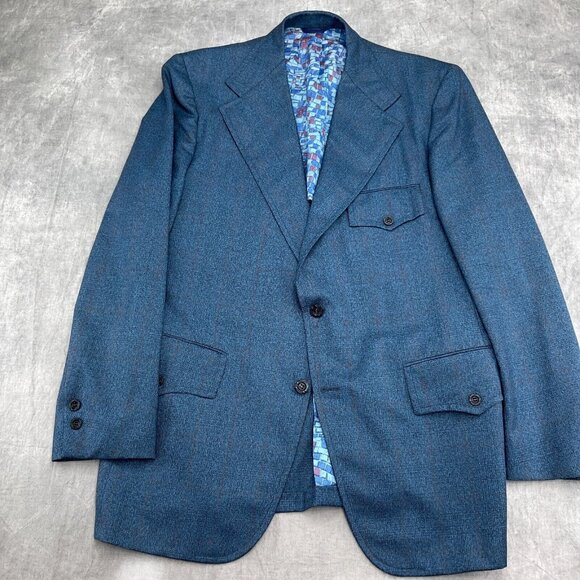 Unbranded Blazer Men 40 Blue Red Golden Emblem Tweed 60 70s Sport Jacket USA VTG - Picture 2 of 14